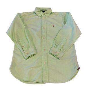 Ralph Lauren Boys Size 7 Green Button-Down Long-Sleeve Polo Shirt Flesh Pony